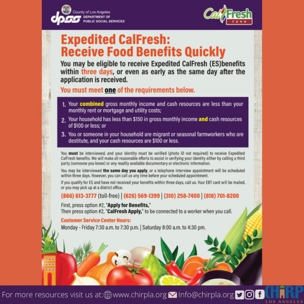 Expedited CalFresh Receive Food Benefits Quickly Chirp LA